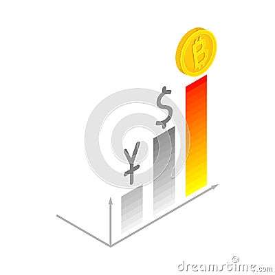 Isometric Bitcoin Profit Chart Displaying Value Increase Vector Illustration Vector Illustration