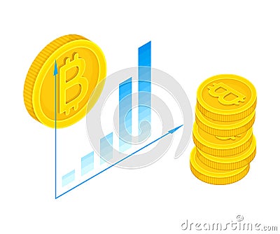 Isometric Bitcoin Profit Chart Displaying Value Increase Vector Illustration Vector Illustration
