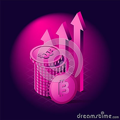 Isometric Bitcoin Ultra violet color concept, Vector Illustration Vector Illustration