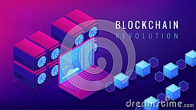 Isometric blockchain revolution concept. Vector Illustration