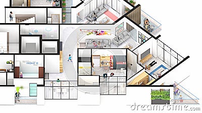 Isometric Blow up of apartment showing bedrooms and toilets with space for text Stock Photo