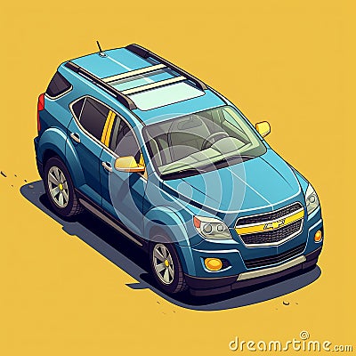 Isometric Blue Chevrolet Equinox: Vector Illustration With Richly Layered Design Cartoon Illustration