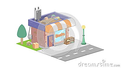 Isometric bookstore on white background. Modern bookstore in isometric projection. Vector Illustration