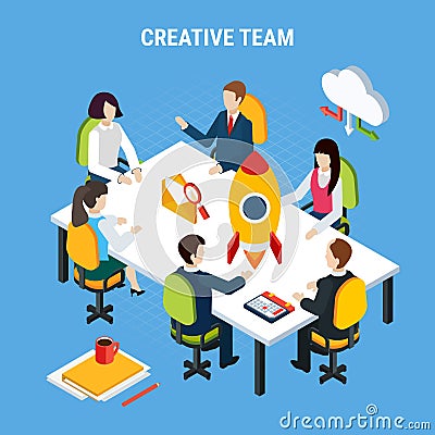 Isometric Brainstorming Business Background Vector Illustration