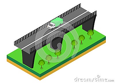 Isometric bridge with cars Vector Illustration