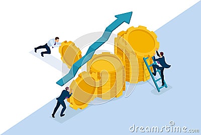 Isometric Bright concept site Business investment in business development, entrepreneurs build savings. Concept for web design Stock Photo