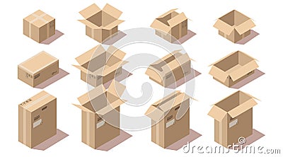 Isometric cardboard delivery package boxes Vector Illustration