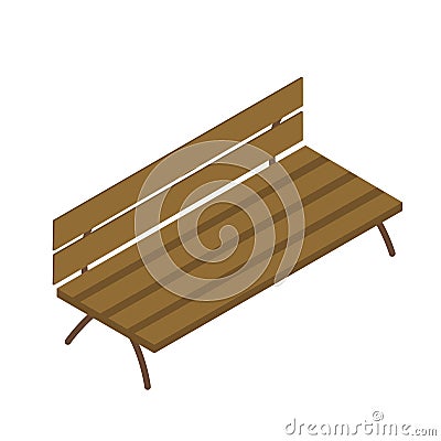 Isometric brown wood bench. On a white background. Vector Illustration