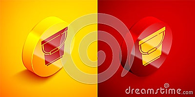 Isometric Bucket icon isolated on orange and red background. Circle button. Vector Illustration Vector Illustration