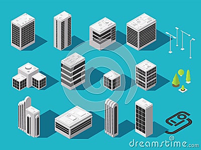 Isometric building for 3d city map vector set Vector Illustration