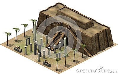 Isometric buildings of ancient Egypt, great temple. 3D rendering Cartoon Illustration