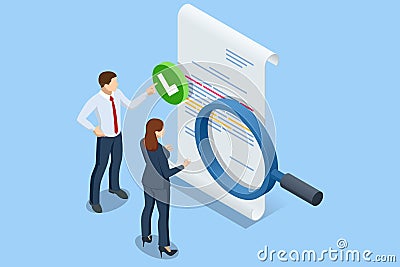 Isometric business analysis, analytics, research. Analytics and monitoring, where a business team tracks a web-based Vector Illustration