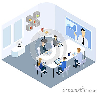 Isometric Business Coaching Concept Vector Illustration