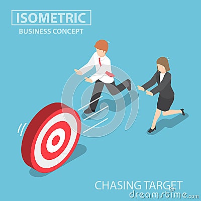 Isometric business people chasing the target Vector Illustration