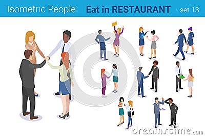 Isometric Business People Meeting Handshake Deal flat vector collection Vector Illustration