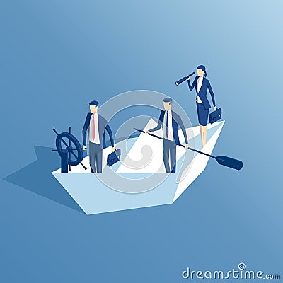 Isometric business people and paper boat Vector Illustration