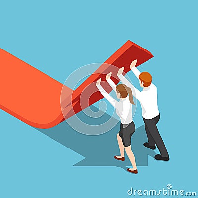 Isometric business people push arrow graph up Vector Illustration