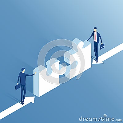 Isometric business people and puzzle Vector Illustration