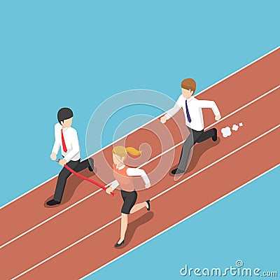 Isometric business rival hold finish line away from businessman. Vector Illustration