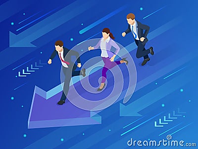 Isometric Business Success Concept. Path to the goal. Entrepreneur businessman leader. Vector illustration Vector Illustration