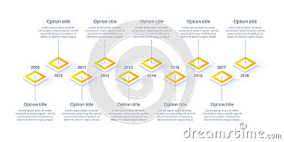 Isometric business timeline workflow infographics. Corporate mil Vector Illustration