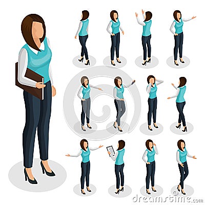 Isometric Business Woman Set Vector Illustration