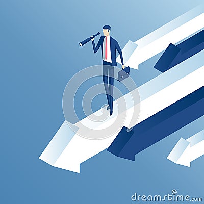 Isometric businessman on arrow Vector Illustration