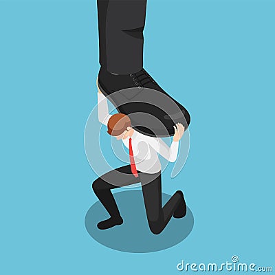 Isometric Businessman Carrying Stomping Foot Vector Illustration