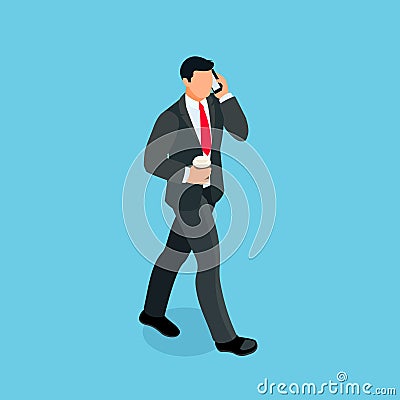 Isometric businessman isolated on blue background. Vector Illustration