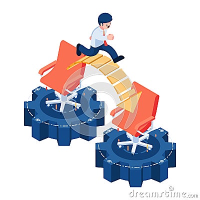 Isometric Businessman Moving to New Job Office Chair Vector Illustration