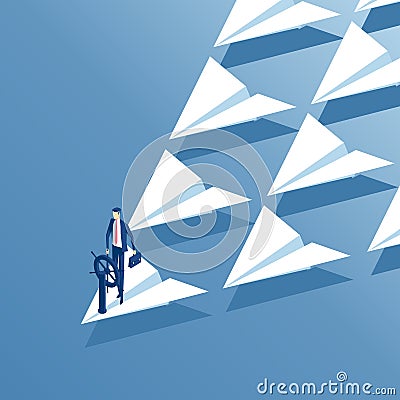 Isometric businessman and paper planes Vector Illustration