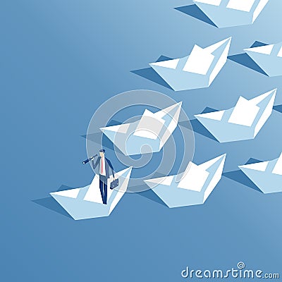 Isometric businessman and paper ships Vector Illustration