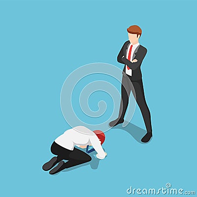 Isometric Businessman Prostrated in front of Business Leader Vector Illustration