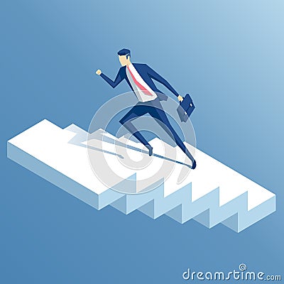 Isometric businessman and stairs Vector Illustration