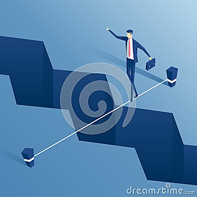 Isometric businessman tightrope walker Vector Illustration