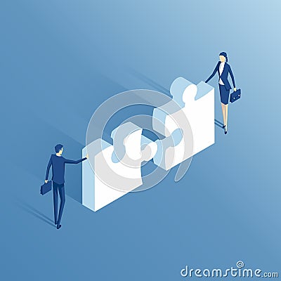 Isometric businessmen and puzzle Vector Illustration