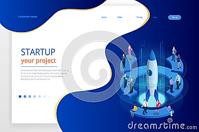 Isometric Businnes Start Up for web page, banner, presentation, social media concept landing page design. Income and Vector Illustration