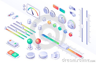 Isometric buttons control panel interface elements Vector Illustration