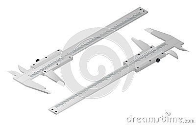 Isometric calipers isolated on white. Vernier caliper, metal equipment engineering work measurement tools. Device used Vector Illustration