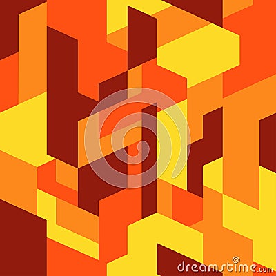 Isometric camouflage pattern background. Urban clothing style, camo repeat print. Orange-yellow colors texture Vector Illustration