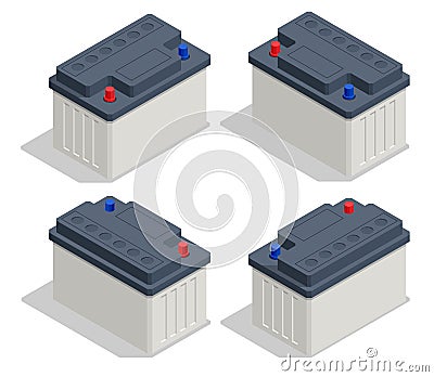 Isometric Car Battery icon Isolated on White Background. Accumulator Battery Energy Power and Electricity Accumulator Vector Illustration