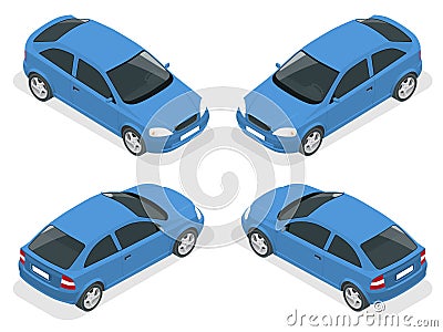 Isometric car. Hatchback car. Flat 3d vector high quality city transport icon set. Vector Illustration