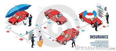 Isometric Car Insurance Infographics Vector Illustration