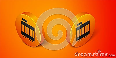 Isometric Car radiator cooling system icon isolated on orange background. Orange circle button. Vector Vector Illustration