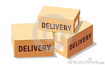 Isometric cardboard boxes set for delivery and storage. Isolated carton crates collection with various angles and point Vector Illustration