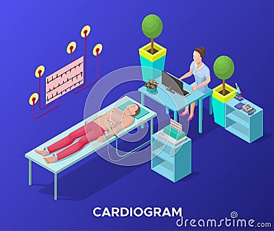 Isometric Cardiogram Medical Procedure Template Vector Illustration