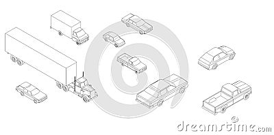 Generic cars & trucks isometric vector Stock Photo