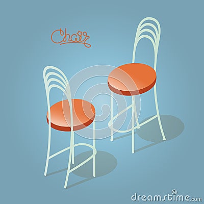 Isometric cartoon chair icon isolated on blue. Vector Illustration