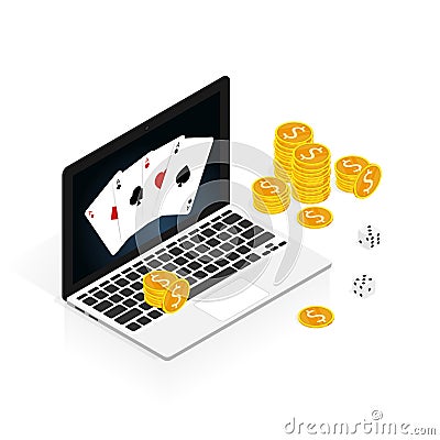 Isometric casino online card & dice coins vector Vector Illustration