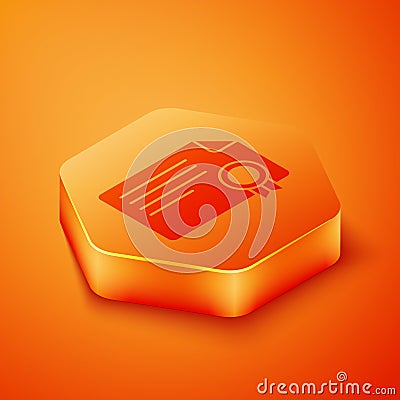 Isometric Certificate template icon isolated on orange background. Achievement, award, degree, grant, diploma concepts Vector Illustration
